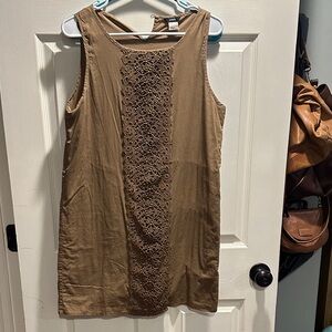 J. Crew Tan Sleeveless Dress with Lace Accent